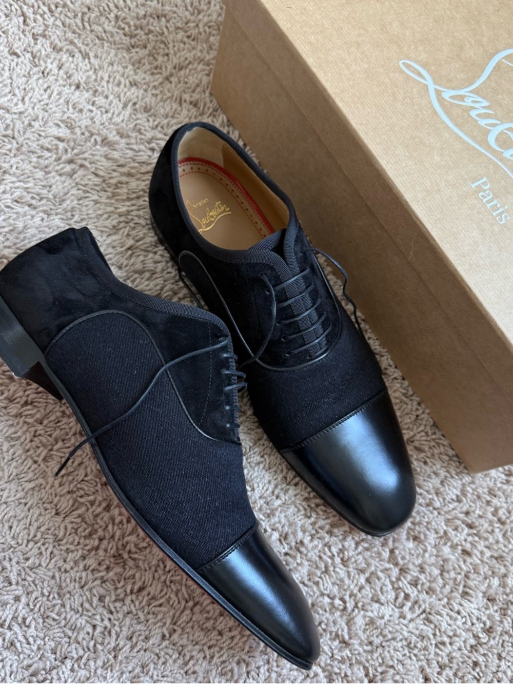 Christian Louboutin Black Cap-Toe Oxford Lace-Up Dress Shoes